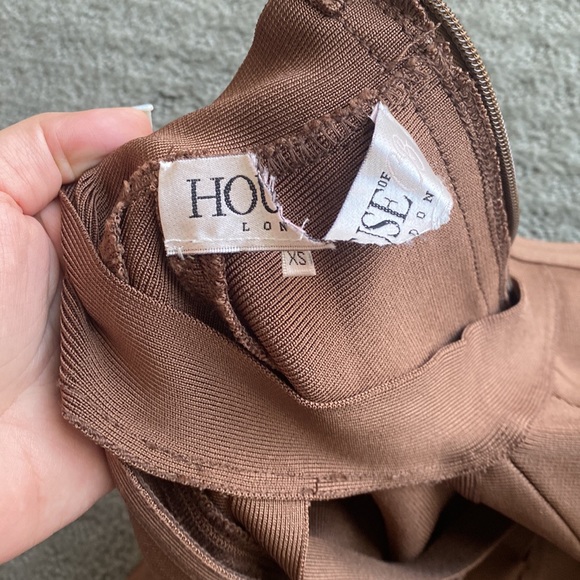 House Of CB, 'Comelle' Brown Bandage Knee Length Jumpsuit, Size L - Picture 6 of 9